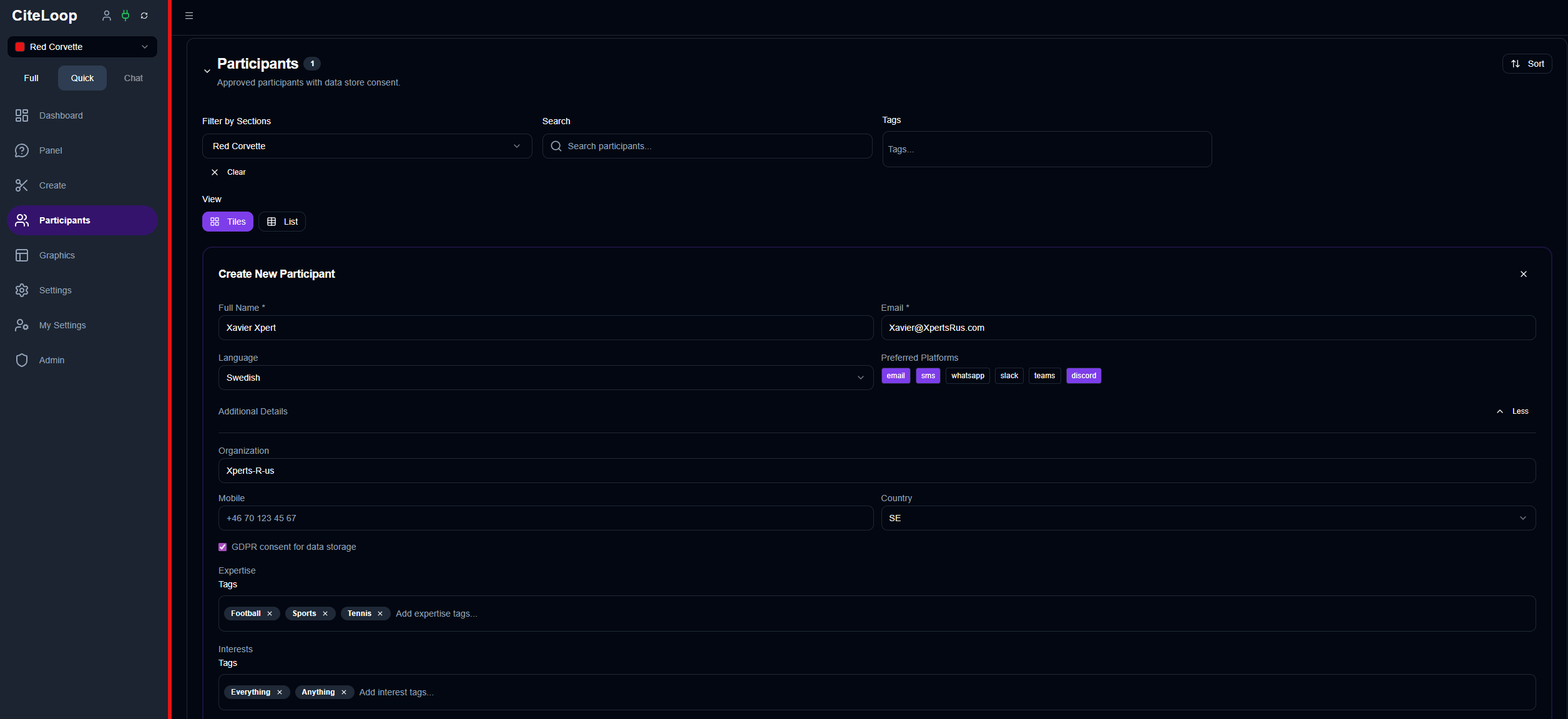 Matching split view. Match POVs to relevant participants.